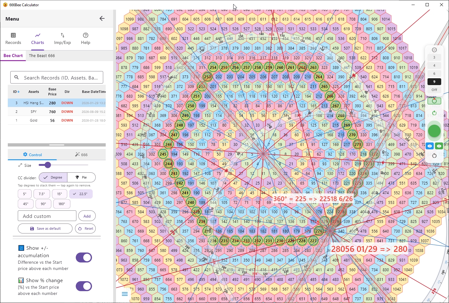 Actual 666Bee Calculator Bee Chart workspace